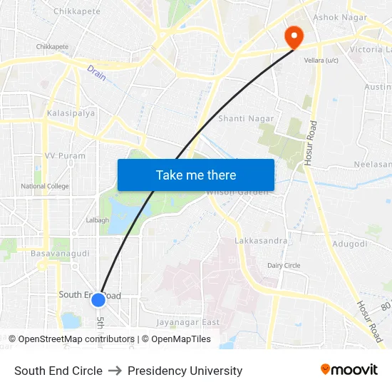South End Circle to Presidency University map