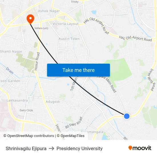 Shrinivagilu Ejipura to Presidency University map