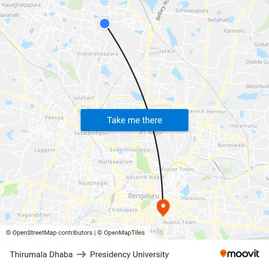 Thirumala Dhaba to Presidency University map