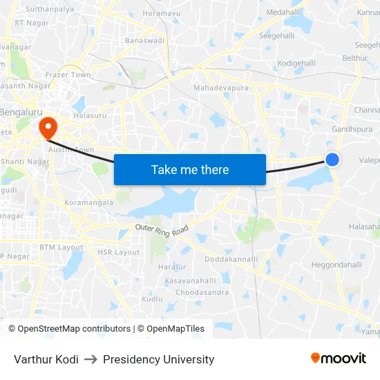 Varthur Kodi to Presidency University map