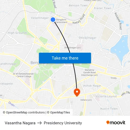 Vasantha Nagara to Presidency University map