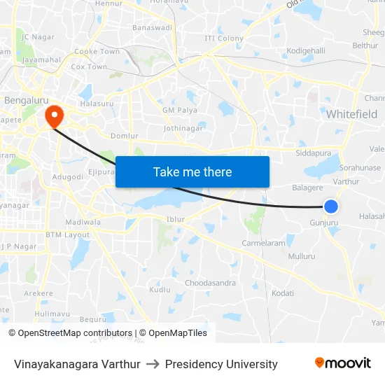 Vinayakanagara Varthur to Presidency University map