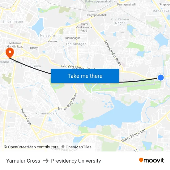 Yamalur Cross to Presidency University map