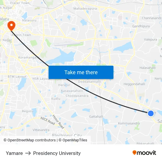 Yamare to Presidency University map
