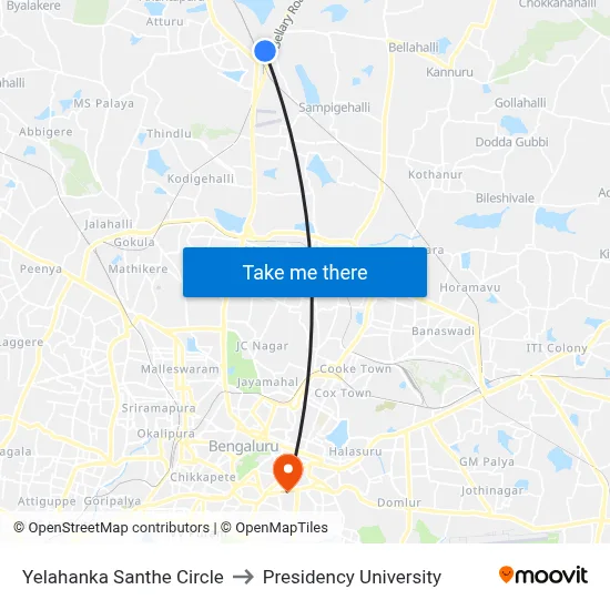 Yelahanka Santhe Circle to Presidency University map