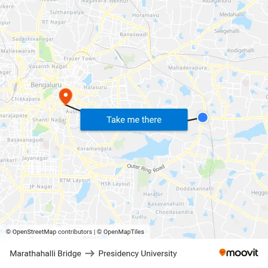 Marathahalli Bridge to Presidency University map