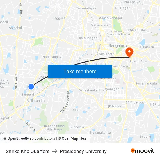 Shirke Khb Quarters to Presidency University map