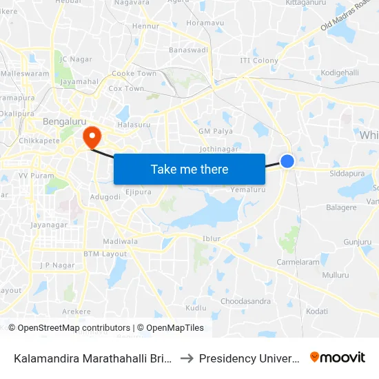 Kalamandira Marathahalli Bridge to Presidency University map