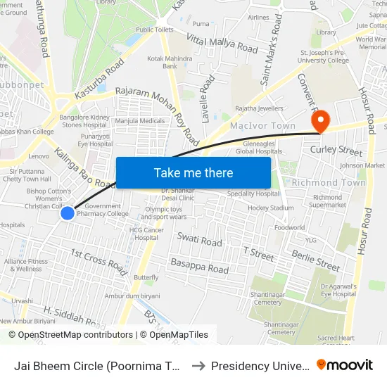 Jai Bheem Circle (Poornima Theatre) to Presidency University map