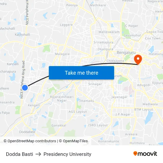 Dodda Basti to Presidency University map