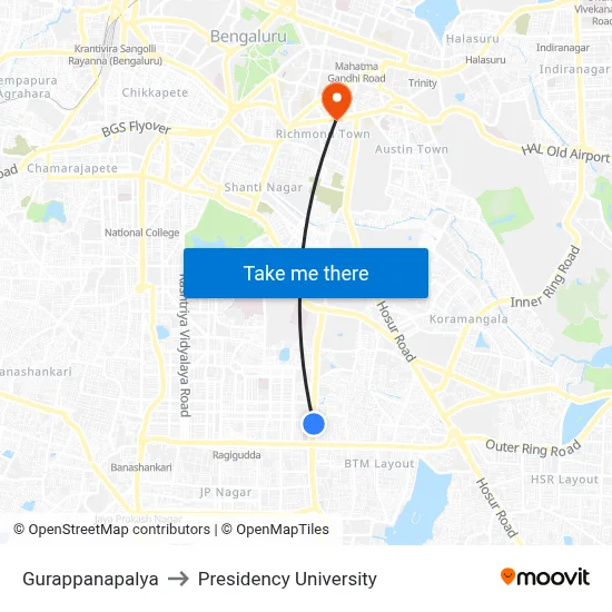 Gurappanapalya to Presidency University map