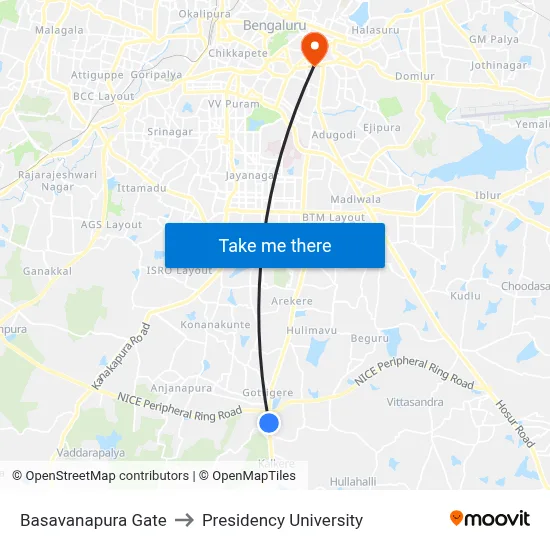 Basavanapura Gate to Presidency University map
