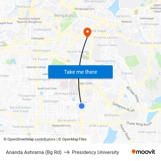 Ananda Ashrama (Bg Rd) to Presidency University map