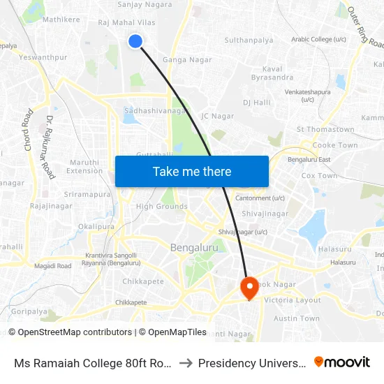Ms Ramaiah College 80ft Road to Presidency University map