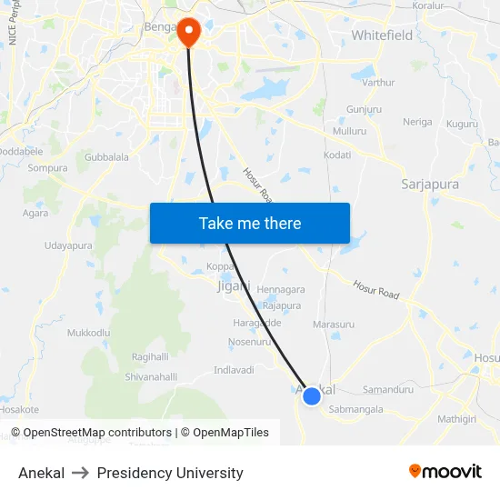 Anekal to Presidency University map