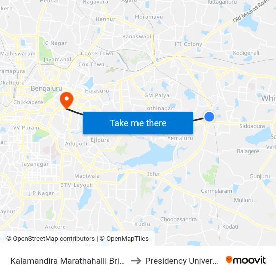 Kalamandira Marathahalli Bridge to Presidency University map