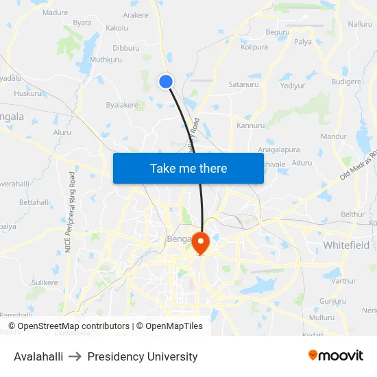 Avalahalli to Presidency University map