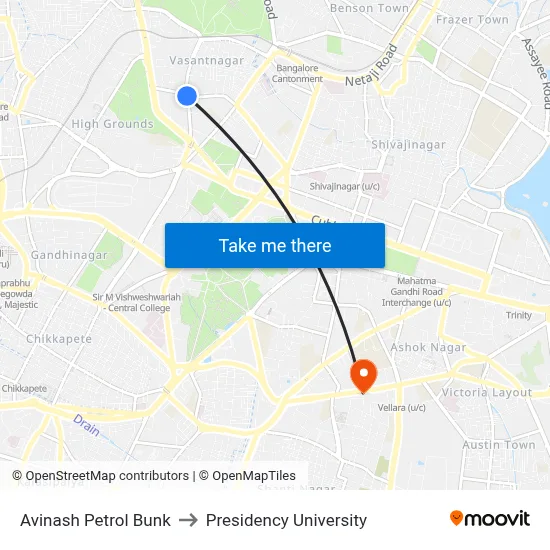 Avinash Petrol Bunk to Presidency University map