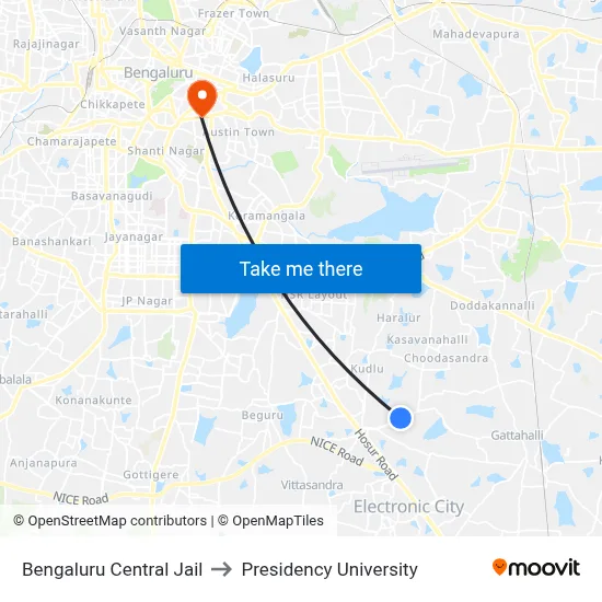 Bengaluru Central Jail to Presidency University map