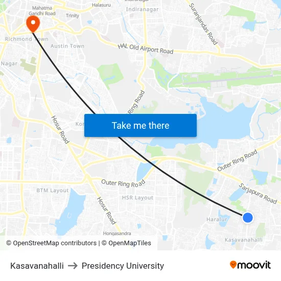 Kasavanahalli to Presidency University map