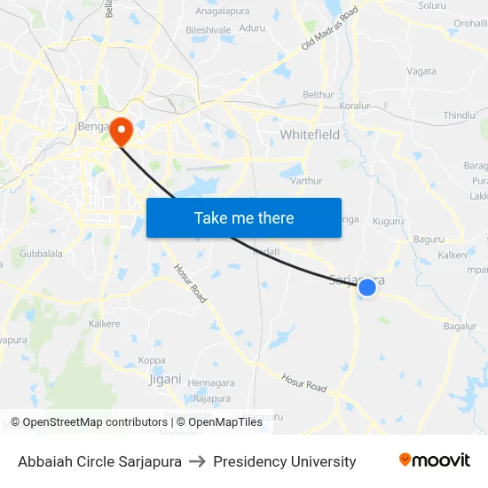 Abbaiah Circle Sarjapura to Presidency University map
