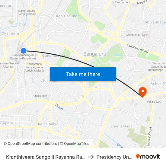 Kranthiveera Sangolli Rayanna Railway Station to Presidency University map