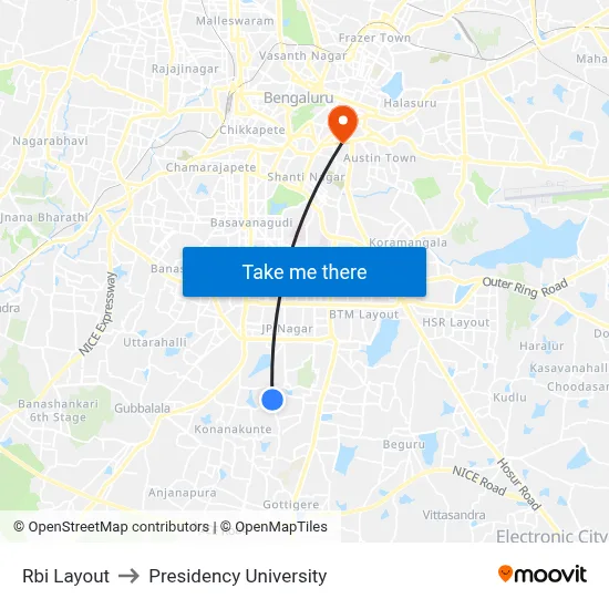 Rbi Layout to Presidency University map