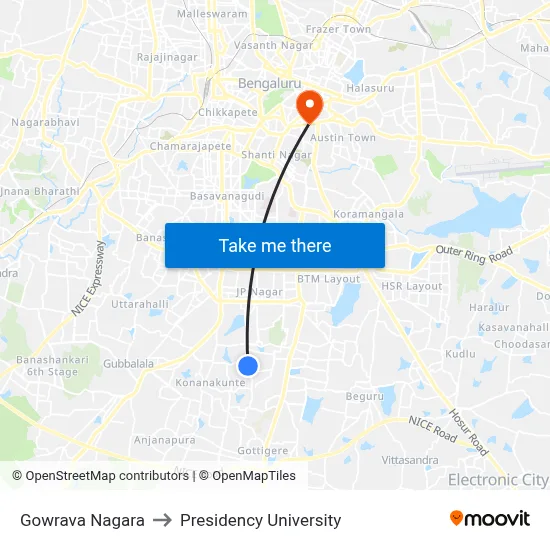 Gowrava Nagara to Presidency University map