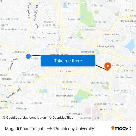 Magadi Road Tollgate to Presidency University map