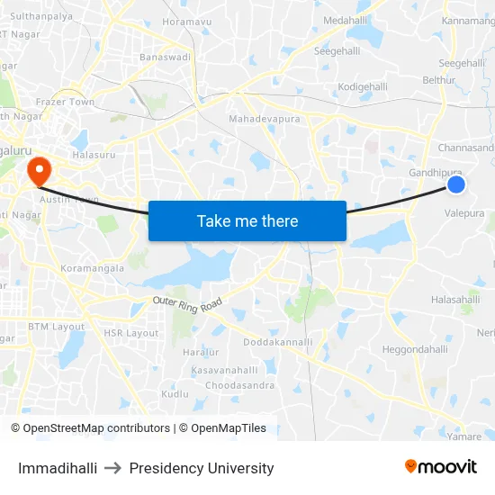 Immadihalli to Presidency University map