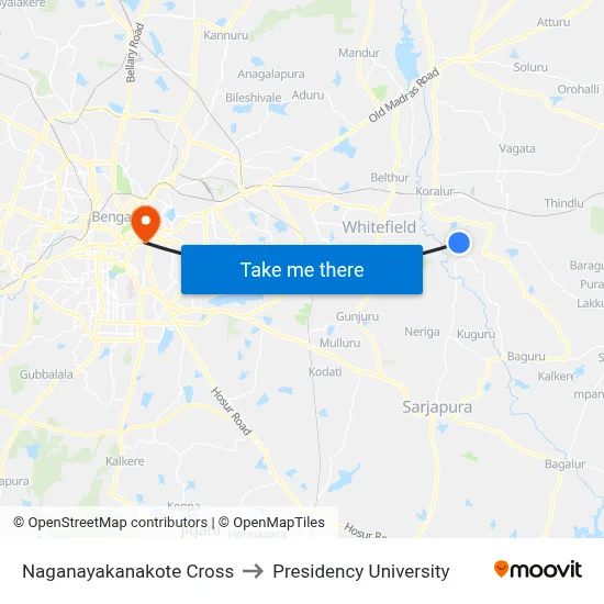Naganayakanakote Cross to Presidency University map