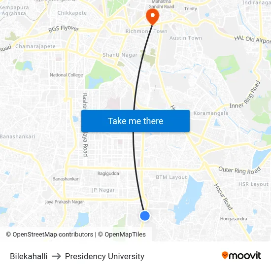 Bilekahalli to Presidency University map