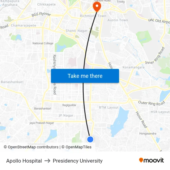 Apollo Hospital to Presidency University map