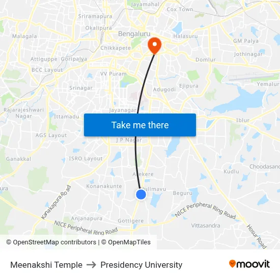 Meenakshi Temple to Presidency University map
