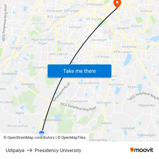 Udipalya to Presidency University map