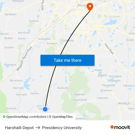 Harohalli Depot to Presidency University map