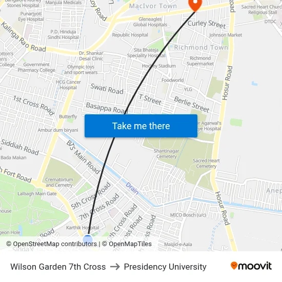 Wilson Garden 7th Cross to Presidency University map