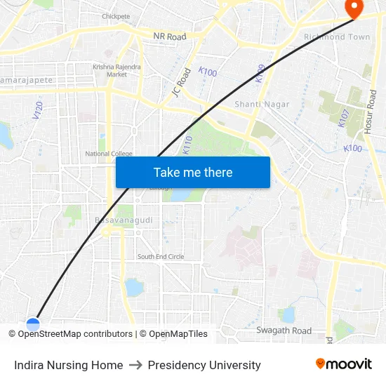 Indira Nursing Home to Presidency University map