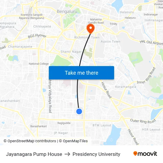 Jayanagara Pump House to Presidency University map