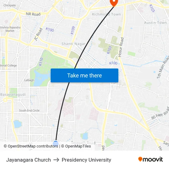 Jayanagara Church to Presidency University map