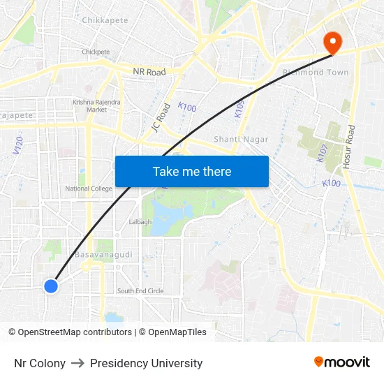 Nr Colony to Presidency University map