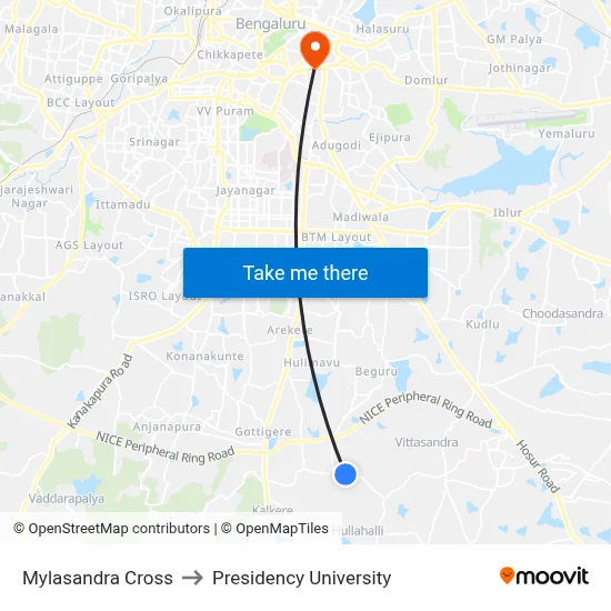 Mylasandra Cross to Presidency University map