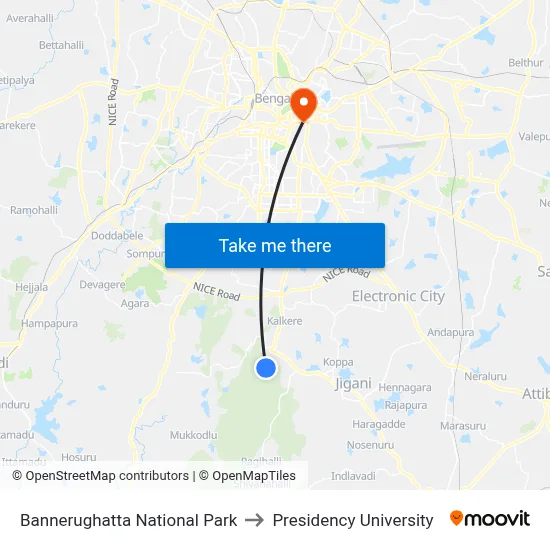 Bannerughatta National Park to Presidency University map