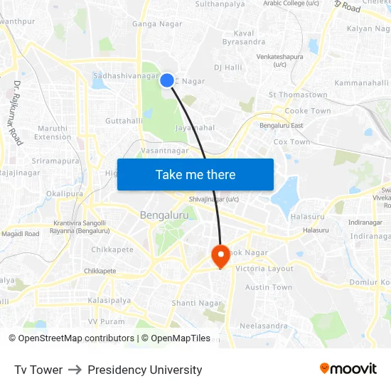 Tv Tower to Presidency University map