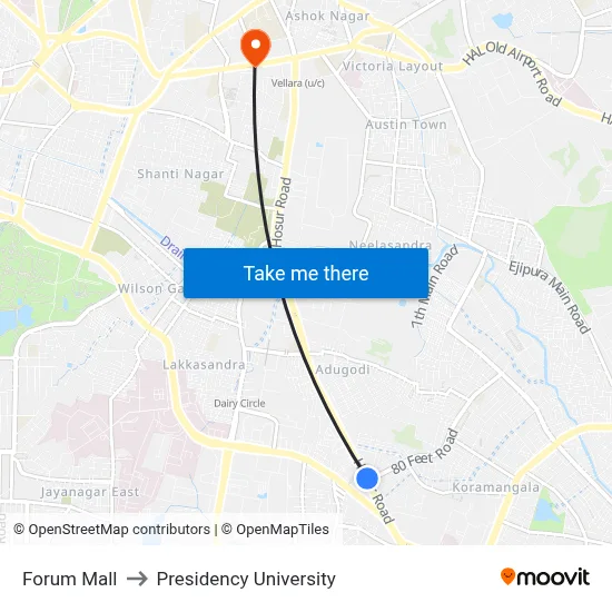 Forum Mall to Presidency University map