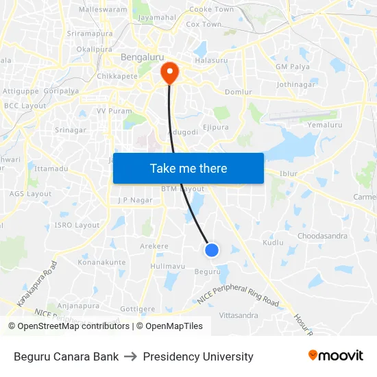 Beguru Canara Bank to Presidency University map