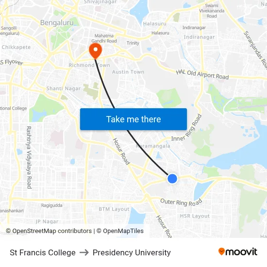 St Francis College to Presidency University map