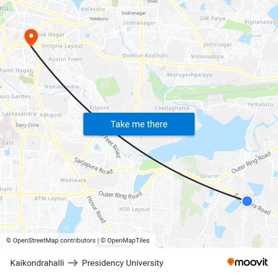 Kaikondrahalli to Presidency University map