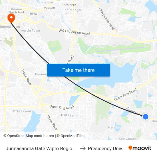 Junnasandra Gate Wipro Regional Office to Presidency University map