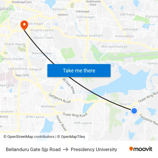 Bellanduru Gate Sjp Road to Presidency University map